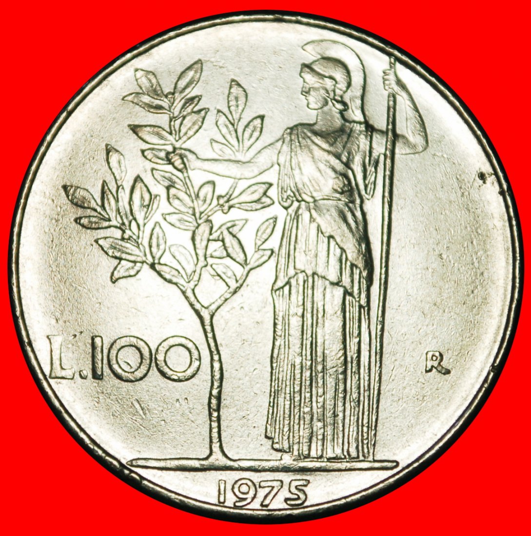 Ⰶ GODDESS MINERVA (1954-1989): ITALY ★ 100 LIRAS 1975R! MINT LUSTRE!★LOW START ★ NO RESERVE!