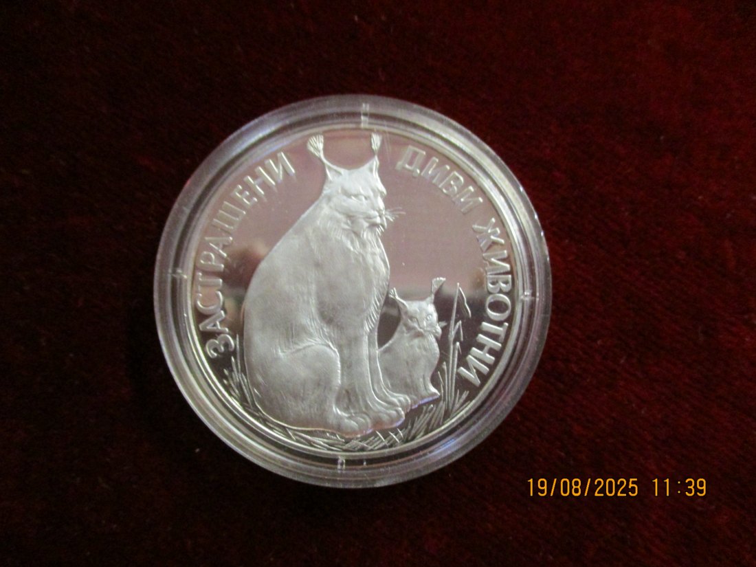  Bulgarien 25 Leva 1990 Bedrohte Tierwelt - Luchs, PP 925er Silber 23,38g rau   