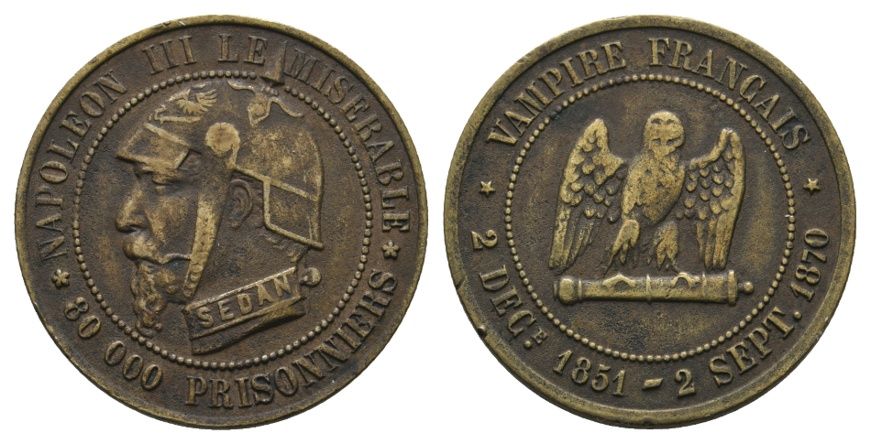  Spottmedaille 1870; Napoleon III; Vampire Francais; Bronze; 6,95 g; Ø 27,22 mm   
