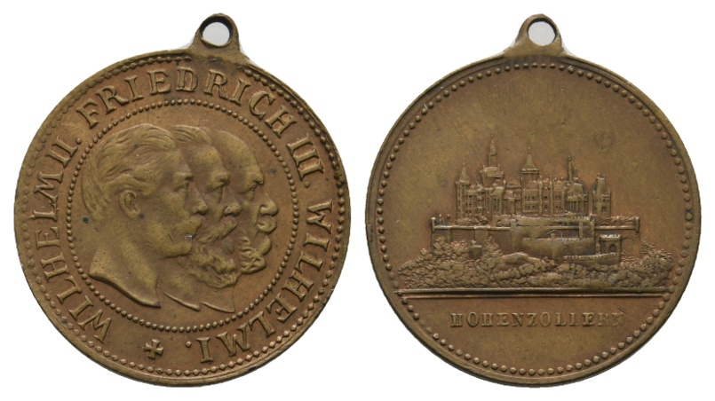  Medaille; 3 Kaiser; Hohenzollern; Bronze; gehenkelt; 3,28 g; Ø 27,70 mm   