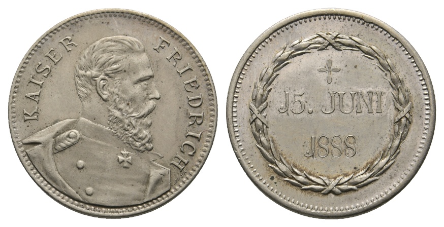  Medaille; Kaiser Friedrich; 15. Juni 1888; Bronze; 5,18 g; Ø 23,97 mm   