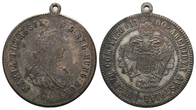  Medaille; Maria Theresia 1760; Bronze; gehenkelt; 21,20 g; Ø 39,90 mm   