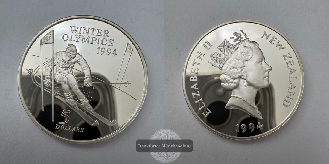  Neuseeland 5 Dollars Elizabeth II (Winter Olympics) 1994 FM-Frankfurt KM#96 Feinsilber: 29,11g   