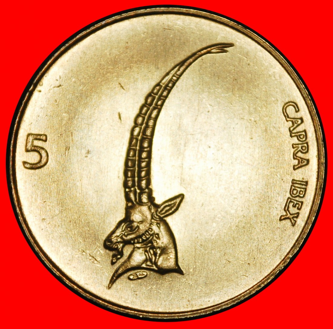 Ⰶ STEINBOCK (1992-2006): YUGOSLAVIA SLOVENIA★ 5 TOLARS 1996! UNC MINT LUSTRE★LOW START ★ NO RESERVE!