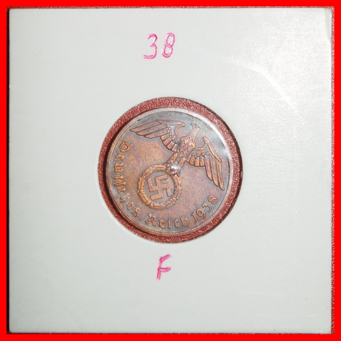  Ⰶ SWASTIKA 1936-1940:GERMANY★2 PFENNIGS 1938F THIRD REICH 1933-1945 WUERTTEM★LOW START ★ NO RESERVE!   
