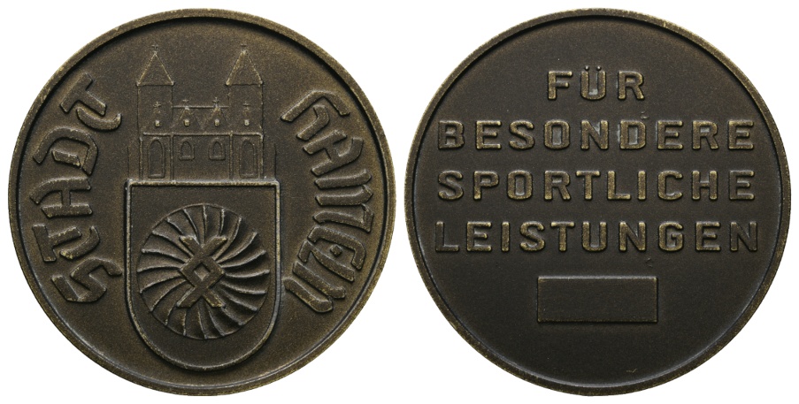 Medaille o.J.; Hameln, für besondere sportliche Leisungen; Bronze; 41,26 g; Ø 50 mm   