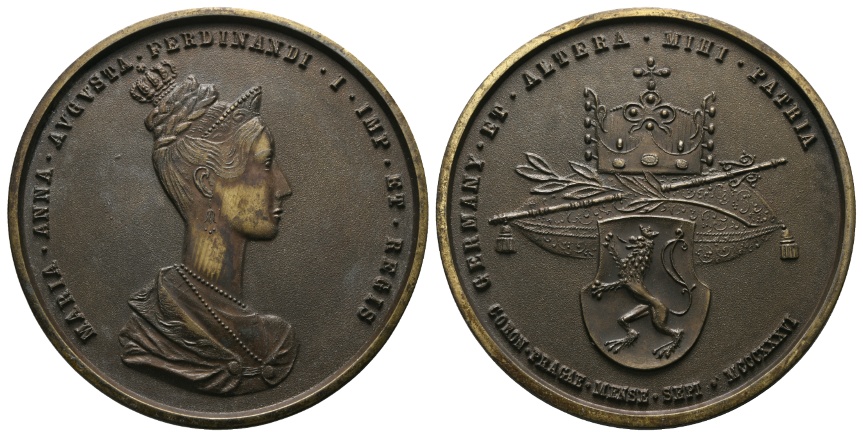  Medaille zur Krönung von Maria Anna Augusta zur Königin von Böhmen im Jahr 1836; 75,24 g; Ø 75,4 mm   
