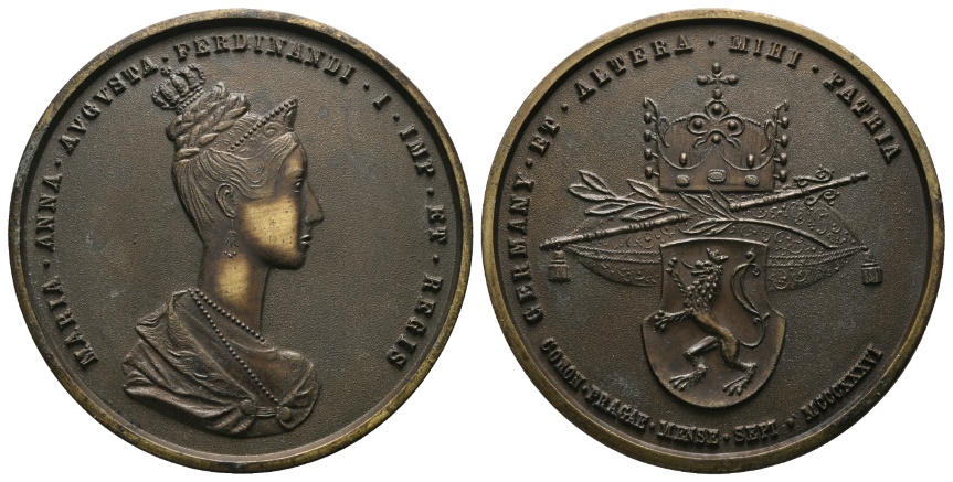  Medaille zur Krönung von Maria Anna Augusta zur Königin von Böhmen im Jahr 1836; 75,12 g; Ø 75,0 mm   
