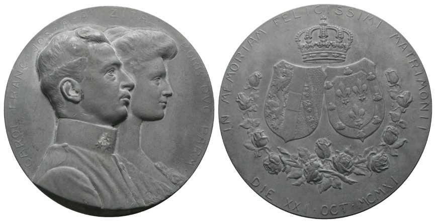  Habsburg, Carol und Zita; Bleimedaille 1911; 203,76 g; Ø 80 mm   
