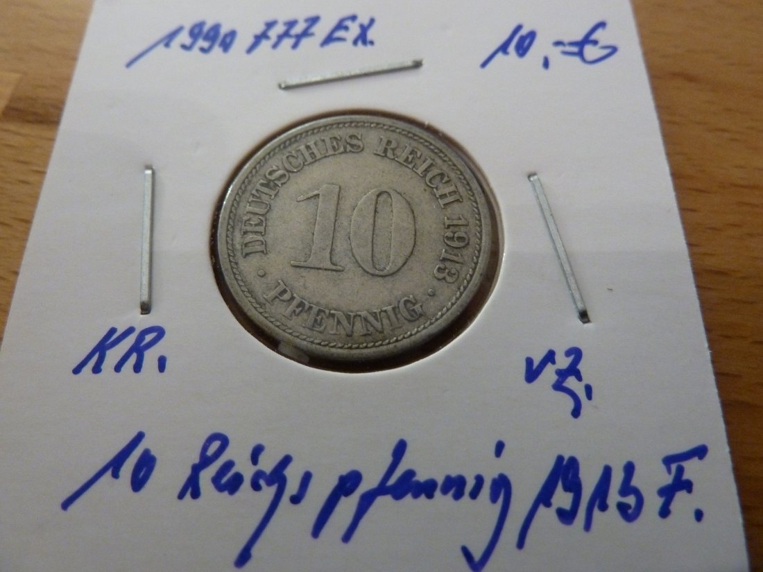  Kaiserreich 10 Pfennig 1913 -F- Jaeger 13. ss-vz   