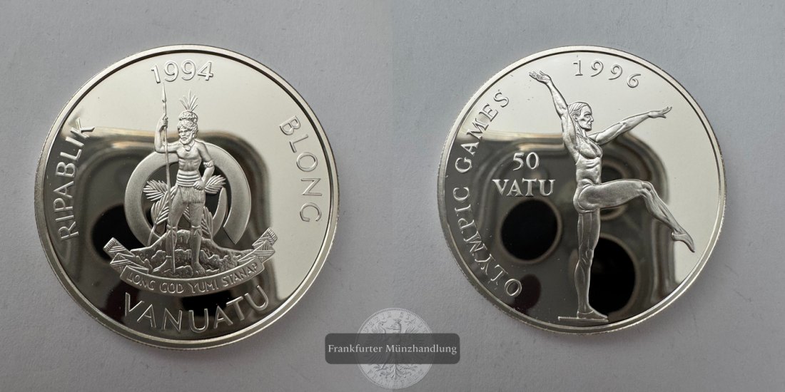  Vanutatu 50 Vatu (1996 Olympic Games - Gymnast) 1994 FM-Frankfurt KM#30 Feinsilber: 29,11g   