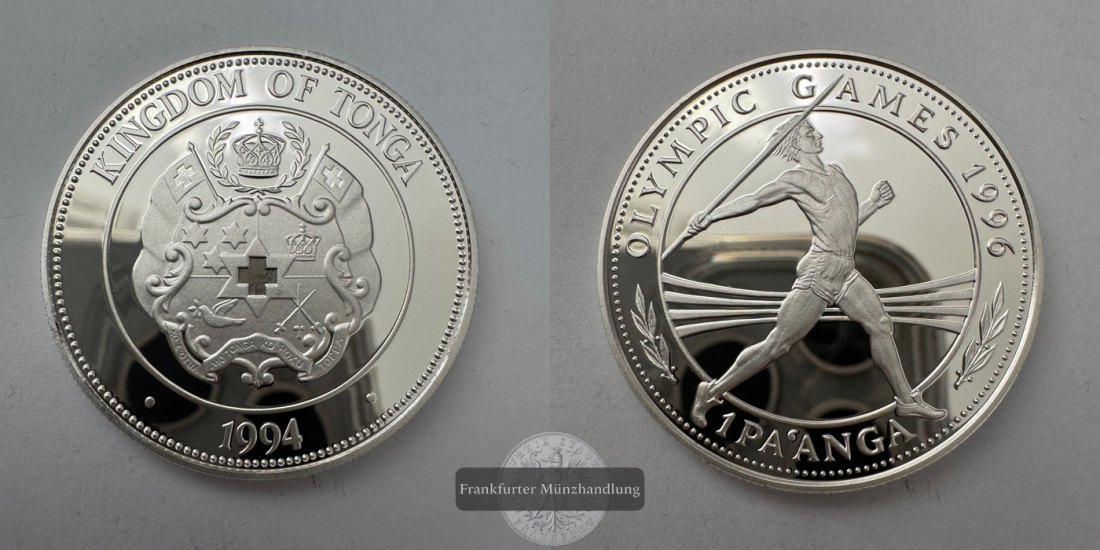  Tonga 1 Pa'anga Taufa'ahau Tupou IV (Javelin Thrower) 1994 FM-Frankfurt KM#159 Feinsilber: 29,18g   