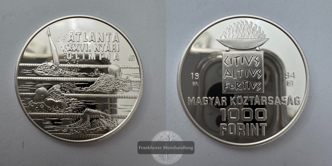  Ungarn 1000 Forint (Atlanta Olympics - Swimmers) 1994 FM-Frankfurt KM#712 Feinsilber: 29,1g   