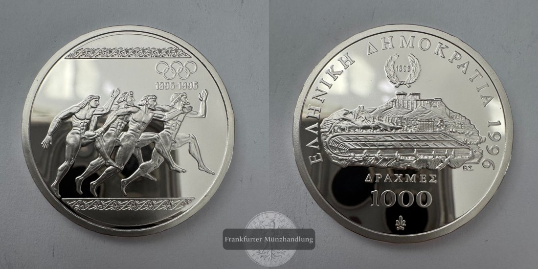  Griechenland 1000 Drachmes (Olympics) 1996 FM-Frankfurt KM#165 Feinsilber: 31,1g   