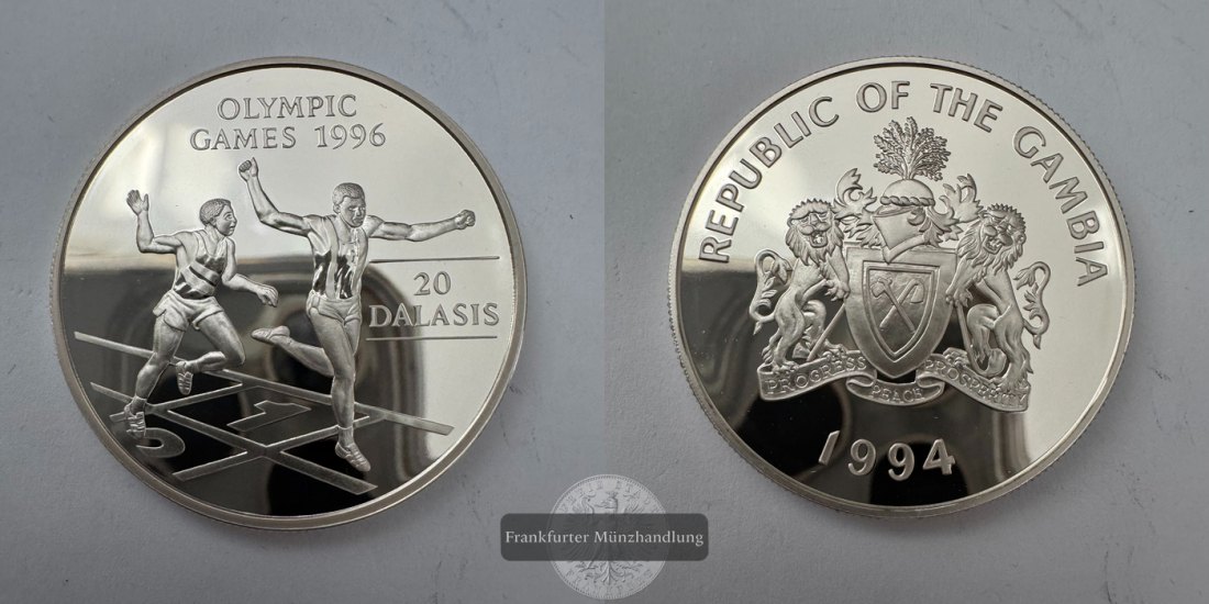  Gambia 20 Dalasis (Olympics) 1994 FM-Frankfurt KM#47 Feinsilber: 29,11g   