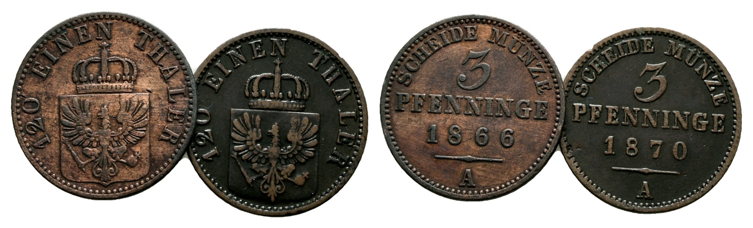  Altdeutschland; 2 Kleinmünzen 1866 / 1870   