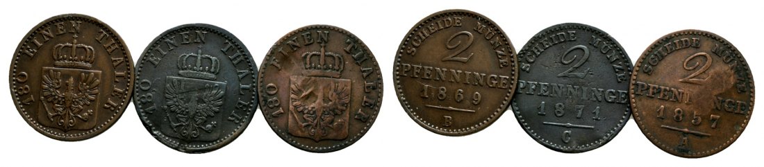  Altdeutschland; 3 Kleinmünzen  1869 / 1871 / 1857   