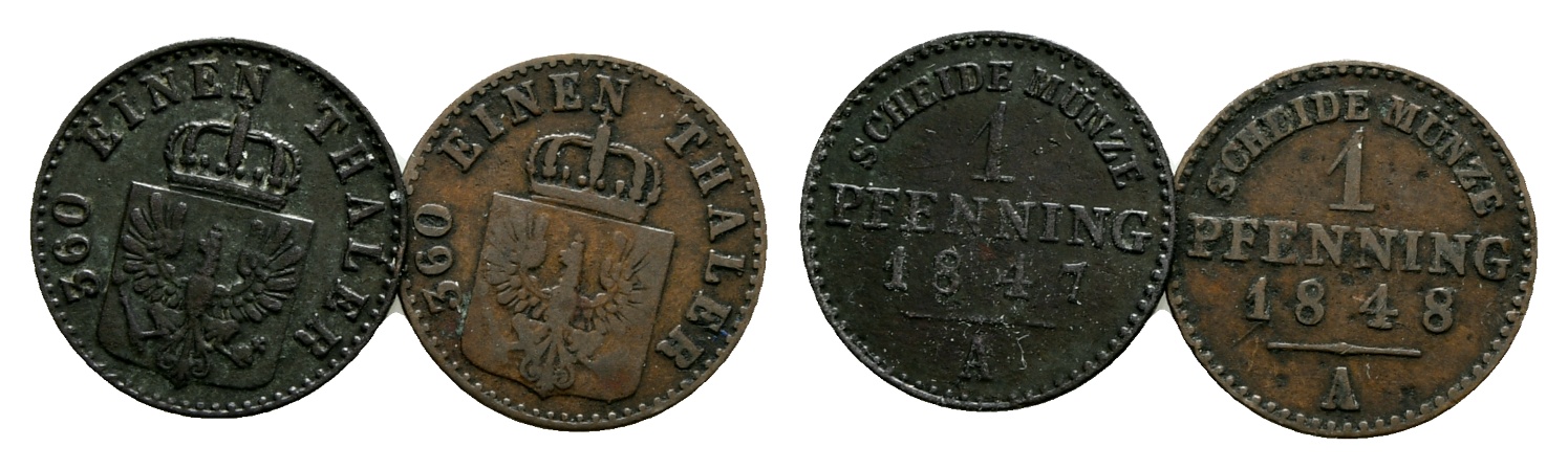  Altdeutschland; 2 Kleinmünzen 1847 / 1848   