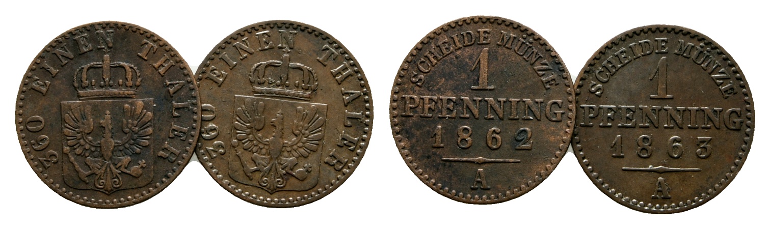  Altdeutschland; 2 Kleinmünzen 1862 / 1863   