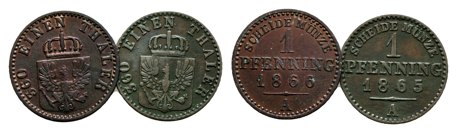  Altdeutschland; 2 Kleinmünzen 1866 / 1865   