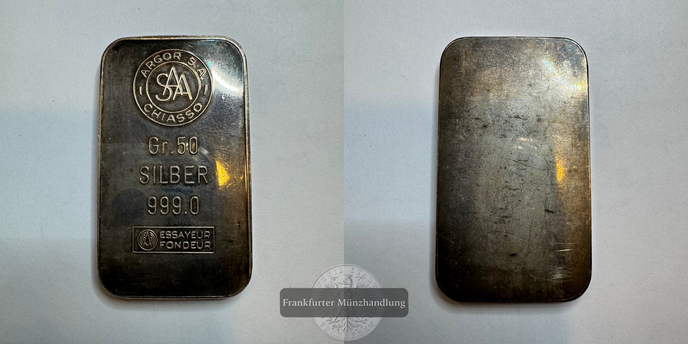  Argor S.A. Chiasso 50g  Silberbarren   FM-Frankfurt   Feinsilber: 50g   