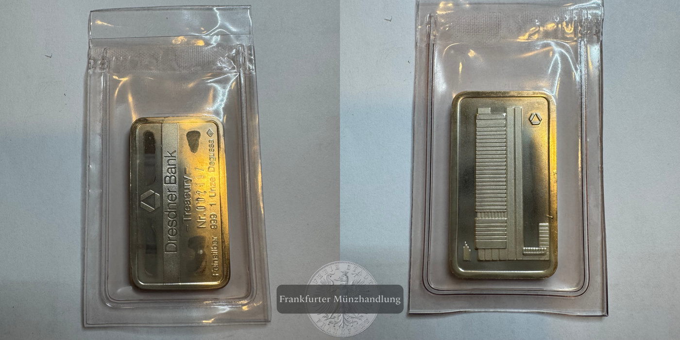  Dresdner Bank 1oz Silberbarren Degussa FM-Frankfurt Feinsilber: 1oz   