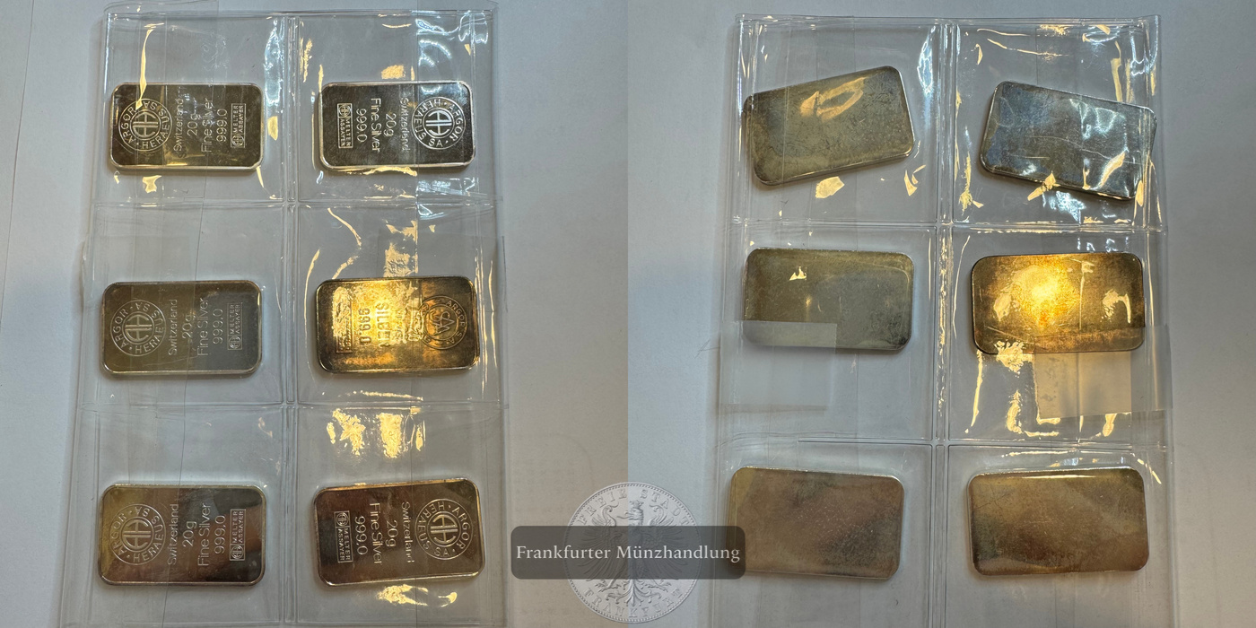  Schweiz Silberbarren 6x 20g Argor-Heraeus FM-Frankfurt Feinsilber: 120g   