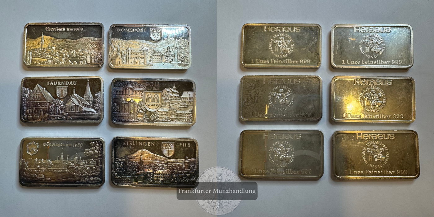  Deutschland Silberbarren 6x 1oz Heraeus  FM-Frankfurt   Feinsilber: 6oz   