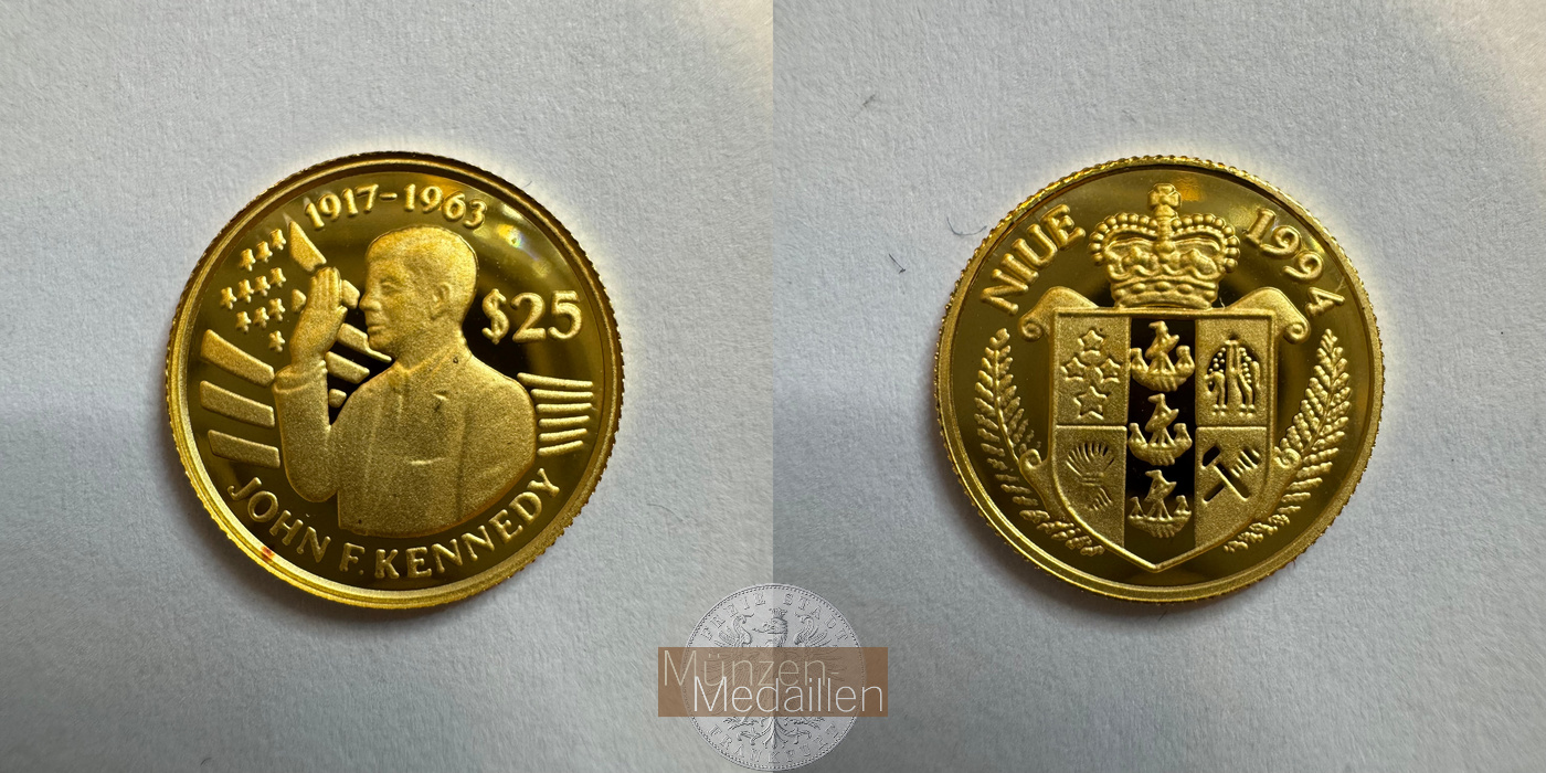  Niue 25 Dollars Elizabeth II (John F. Kennedy) 1994 MM-Frankfurt KM#79 Feingold: 1,244g   