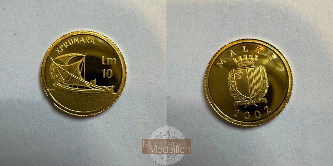 Malta 10 Lira (Xprunara) 2002 MM-Frankfurt KM#119 Feingold: 1,24g