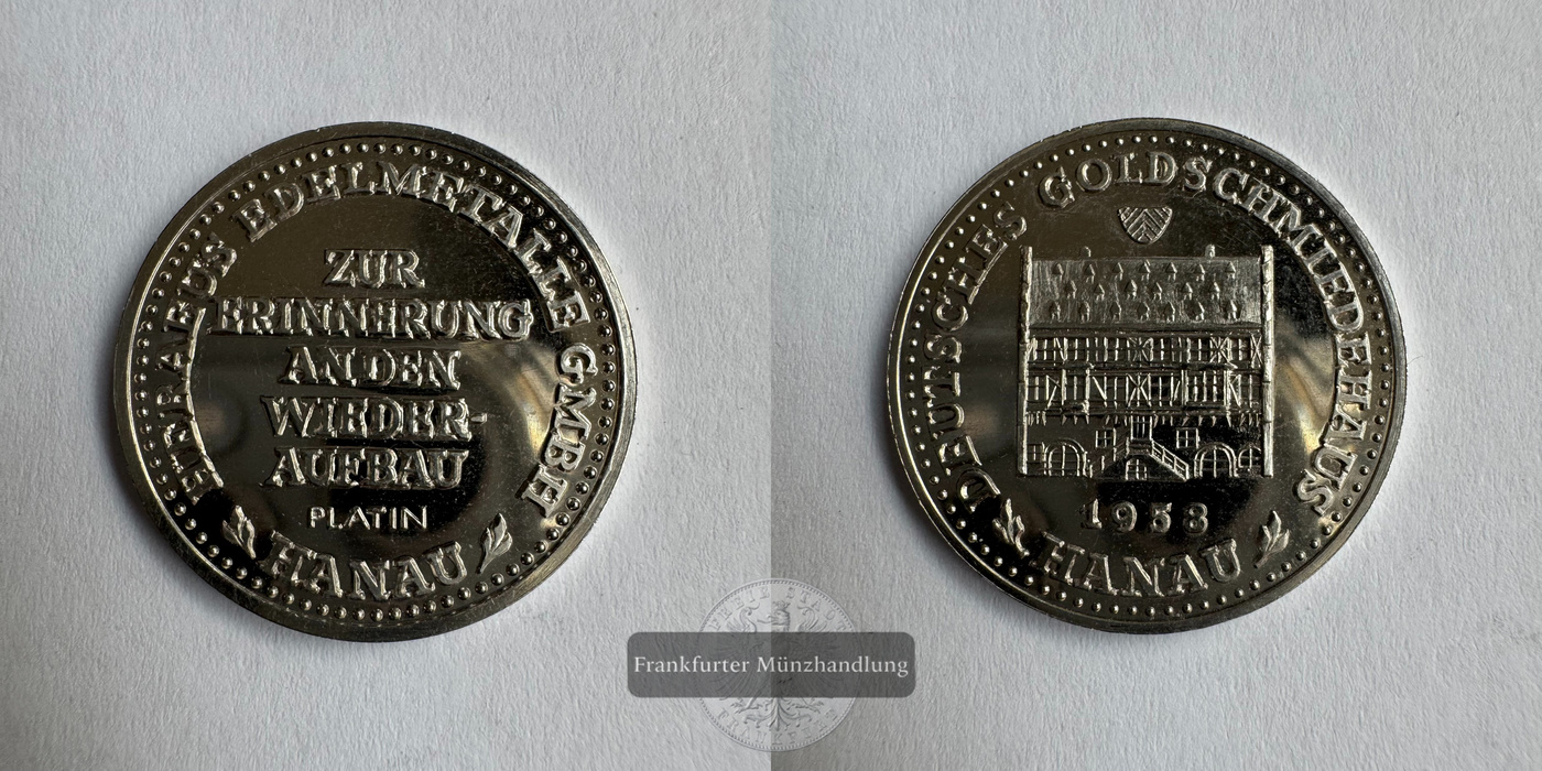  Deutschland Hanau Platin Medaille dt. Goldschmiedehaus 1958 FM-Frankfurt Platin: 9,46g   