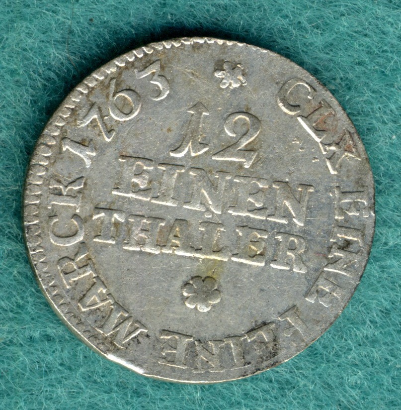  Sachsen - Friedrich August III. - 1/12 Thaler 1763 EDC   