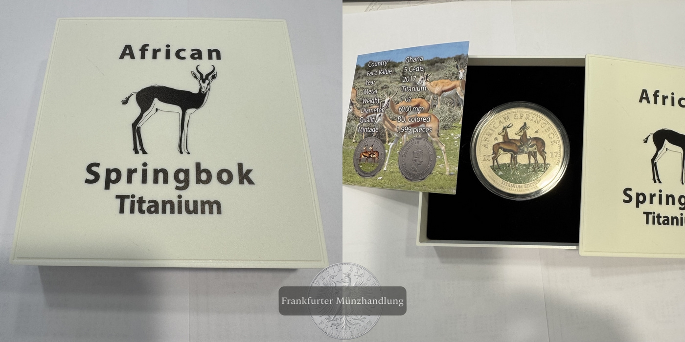  Ghana 5 Cedis 2017 Springbock Titanium Edition Coloriert FM-Frankfurt Titanium: 1oz   