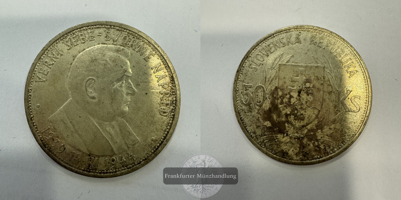  Slowakei 50 Kronen 1944 5 Jahre der Slowakischen Republik FM-Frankfurt KM#10 Feinsilber: 11,55g   