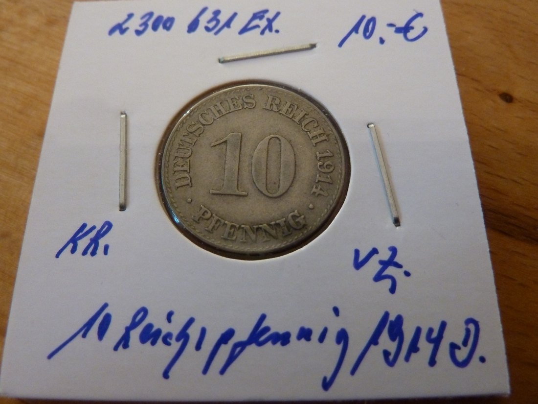  Kaiserreich 10 Pfennig 1914 -D- Jaeger 13. Vorzüglich   