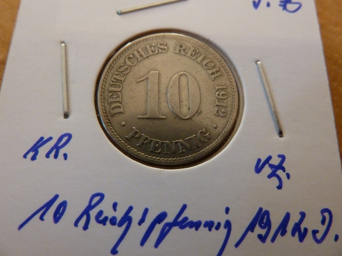  Kaiserreich 10 Pfennig 1912 -D- Jaeger 13. Vorzüglich   