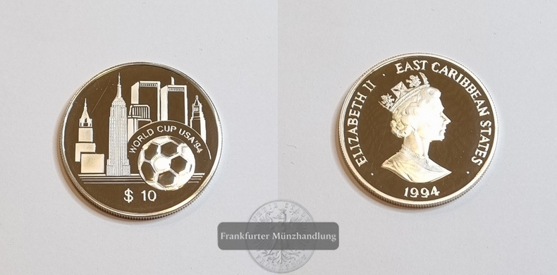  Ostkaribische Staaten 1994 10$ Fußball-WM ´94 FM-Frankfurt Feinsilber: 29,10g   