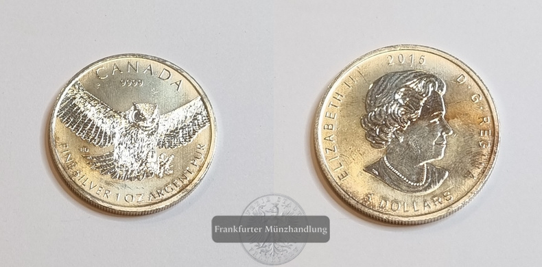  Canada 2015 5 Dollar Virginia-Uhu FM-Frankfurt Feinsilber: 31,35g   