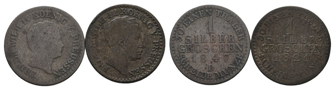  Altdeutschland; Preußen; 2 Kleinmünzen 1847 / 1821   
