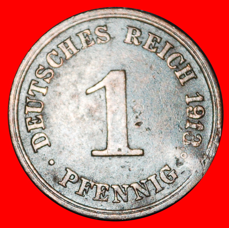 Ⰶ EAGLE (1890-1916): GERMANY ★ 1 PFENNIG 1913G BADEN! WILLIAM II (1888-1918) ★LOW START★ NO RESERVE!