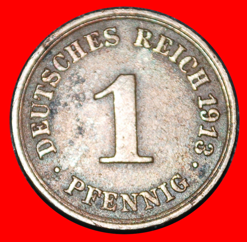 Ⰶ EAGLE 1890-1916:GERMANY★1 PFENNIG 1913F WUERTTEMBERG! WILLIAM II 1888-1918★LOW START★ NO RESERVE!
