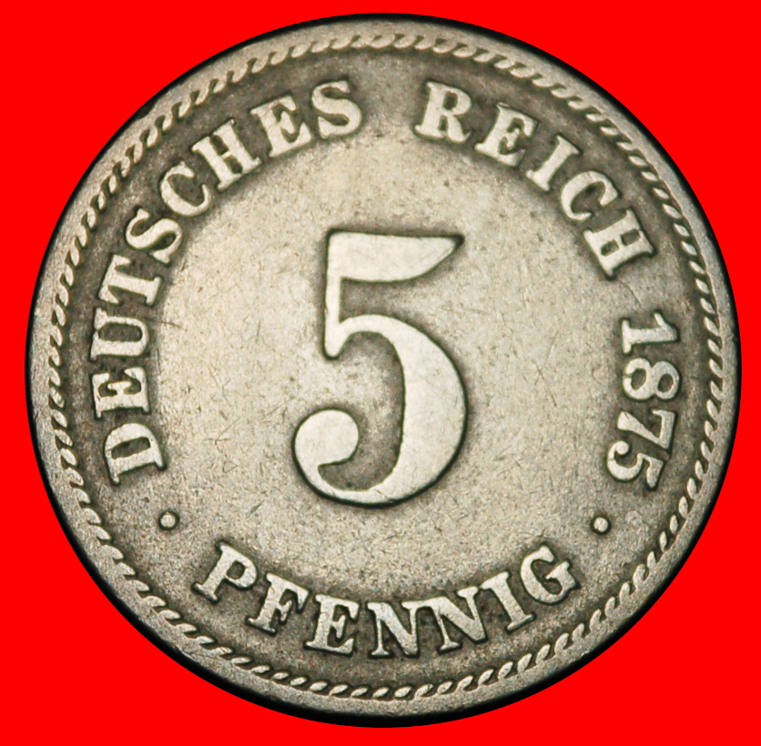 Ⰶ EAGLE (1874-1889): GERMANY★5 PFENNIG 1875C FRANKFURT! WILLIAM I (1871-1888)★LOW START★ NO RESERVE!