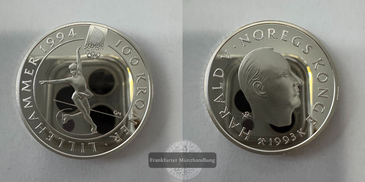  Norwegen 100 Kroner 1994 Figure Skating 1993 FM-Frankfurt KM#449 Feinsilber: 31,3g   