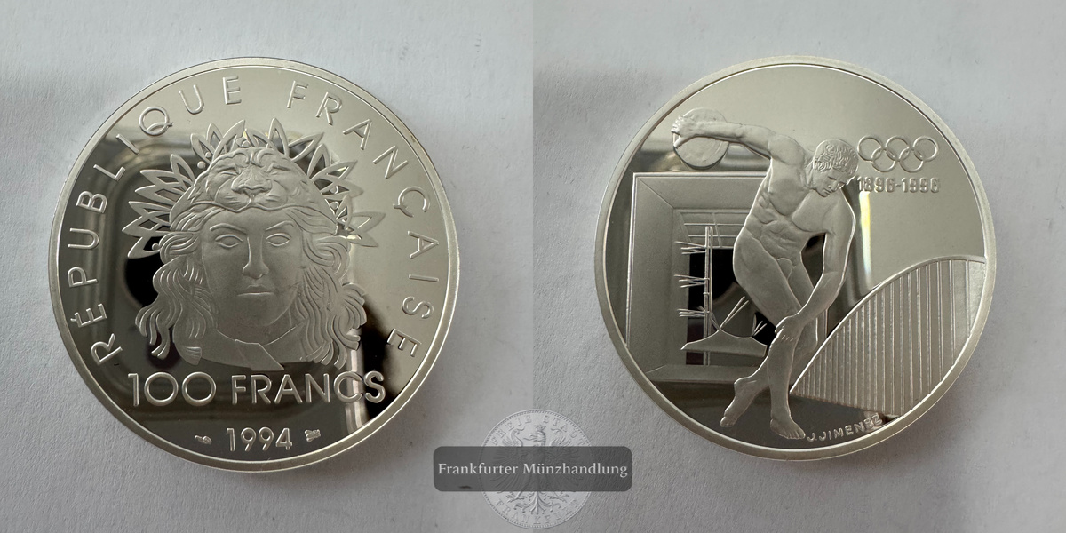  Frankreich 100 Francs (Discobole) 1994 FM-Frankfurt KM#1047 Feinsilber: 31,1g   
