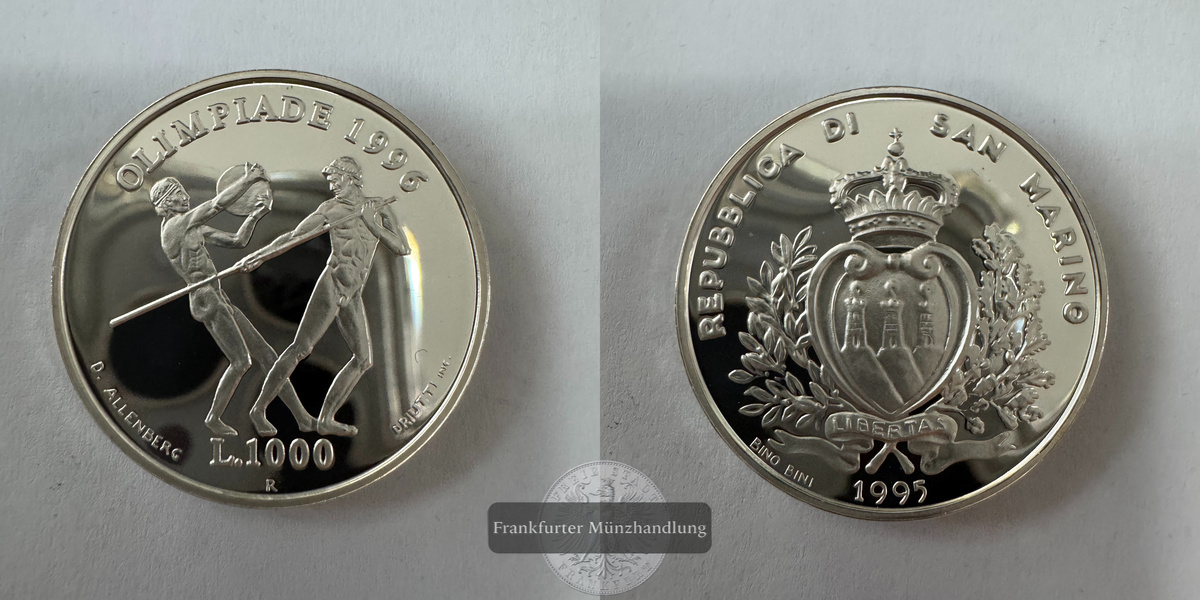  San Marino 1000 Lire (1996 Olympics) 1995 FM-Frankfurt KM#332 Feinsilber: 12,2g   