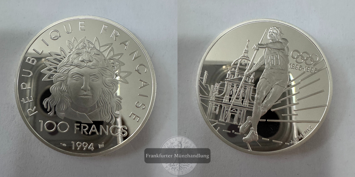  Frankreich 100 Francs (Javelin) 1994 FM-Frankfurt KM#1048 Feinsilber: 31,1g   
