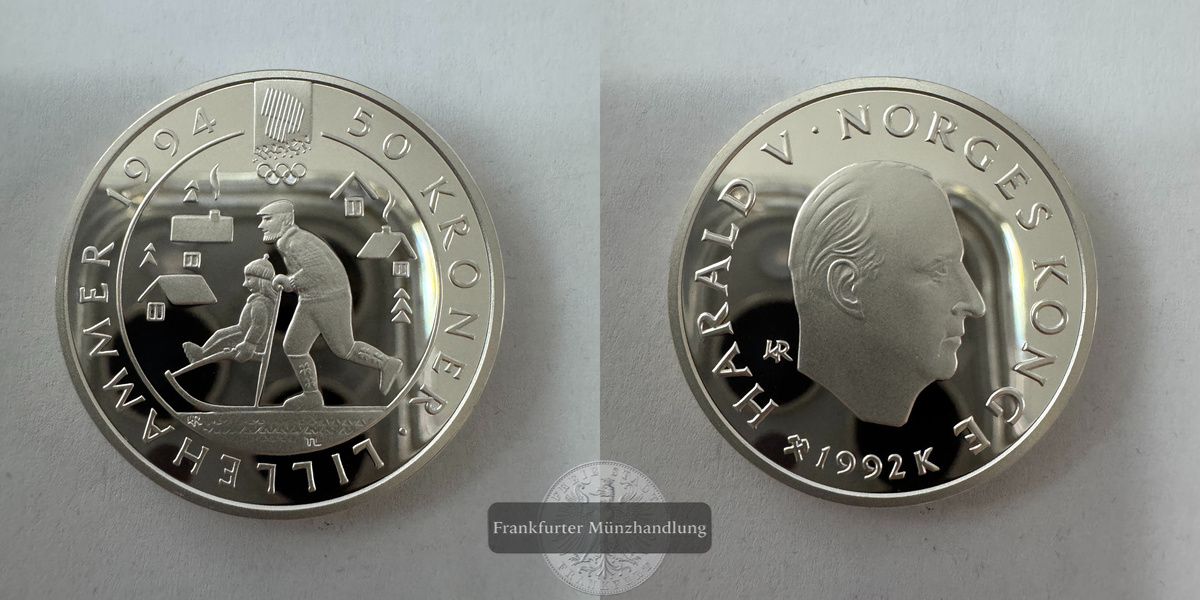  Norwegen 50 Kroner (Grandfather and Child) 1992 FM-Frankfurt KM#438 Feinsilber: 15,59g   