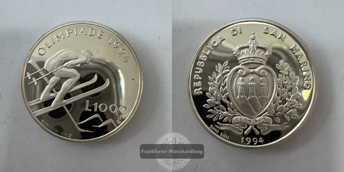  San Marino 1000 Lire (1994 Olympics) 1994 FM-Frankfurt KM#332 Feinsilber: 12,2g   
