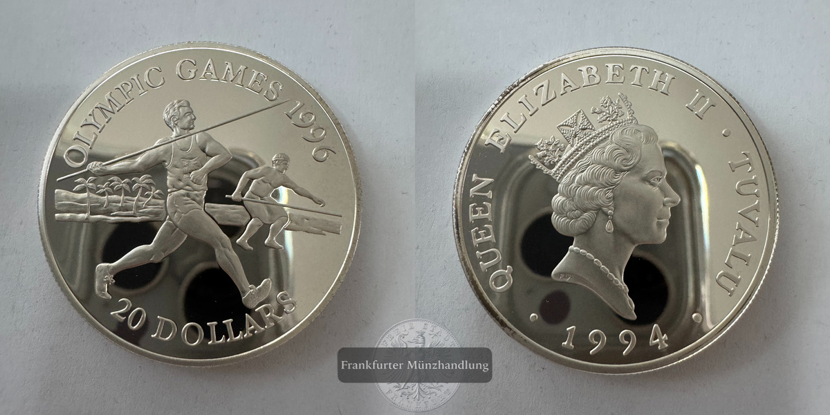  Tuvalu 20 Dollars Elizabeth II (Javelin) 1994 FM-Frankfurt KM#25 Feinsilber: 29,11g   