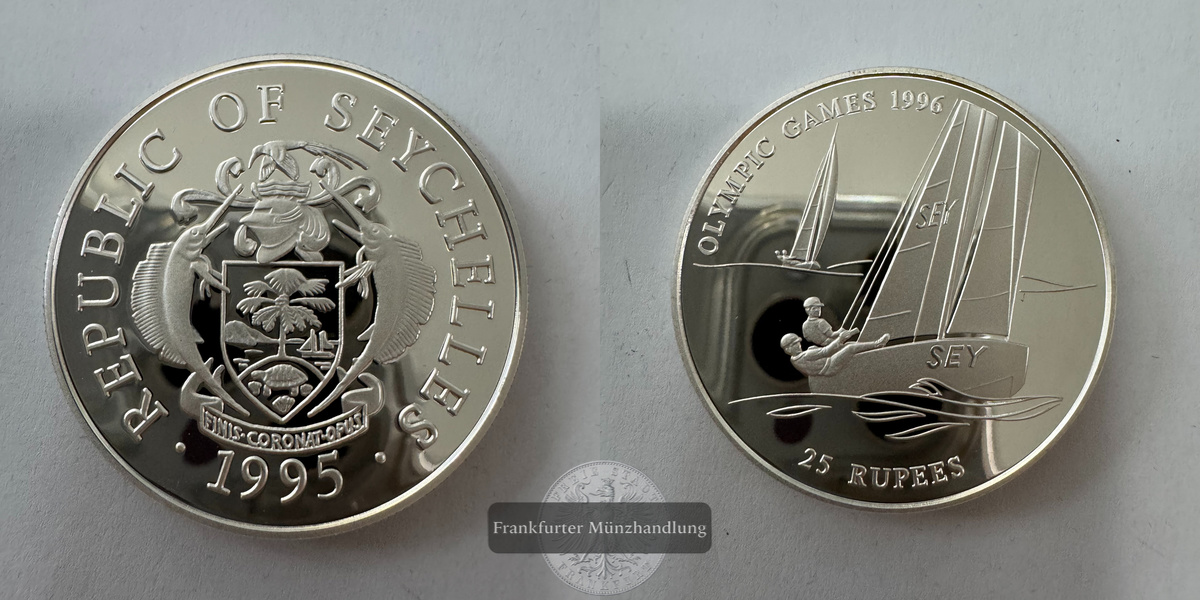  Seychellen 25 Rupees (Olympic Games 1996) 1995 FM-Frankfurt KM#80 Feinsilber: 29,11g   
